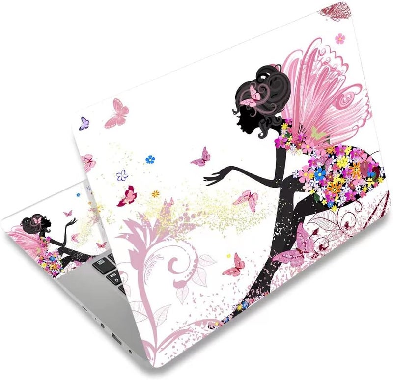 ARTSO 15.6 inch Laptop Notebook Skin Sticker Universal Soft Art Cover Decal Fits 12 13 13.3 14 15 15.4 15.6 inch Laptop Protector,Easy to Apply, Reusable, Pink Butterfly Girl - Image 1
